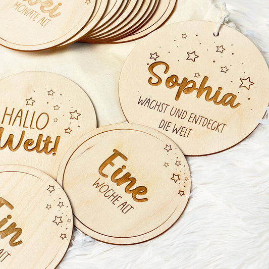 Baby Meilensteinkarten aus Holz - Personalisiert | Sterne