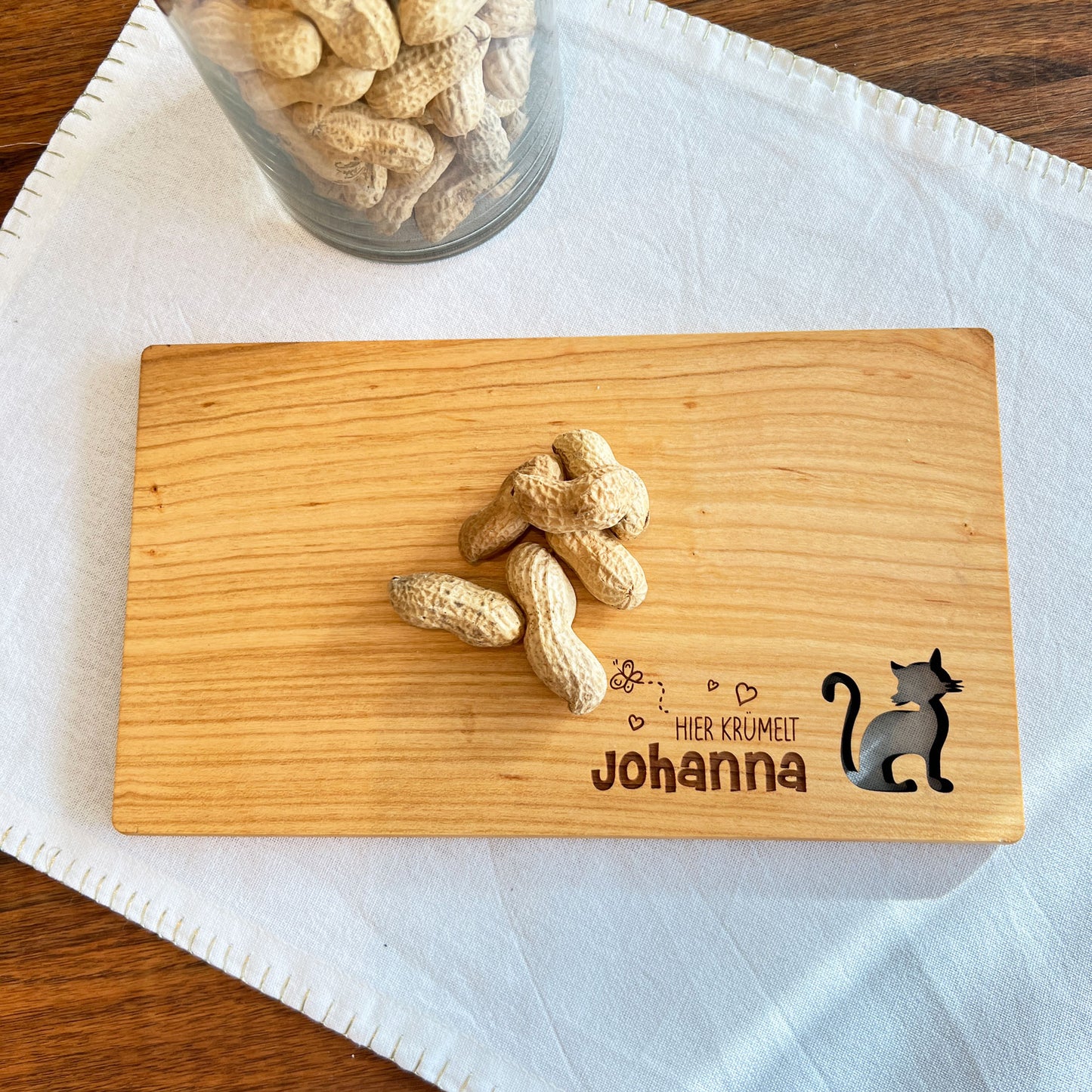 Holz Frühstücksbrettchen mit Katze - Personalisiert mit Gravur