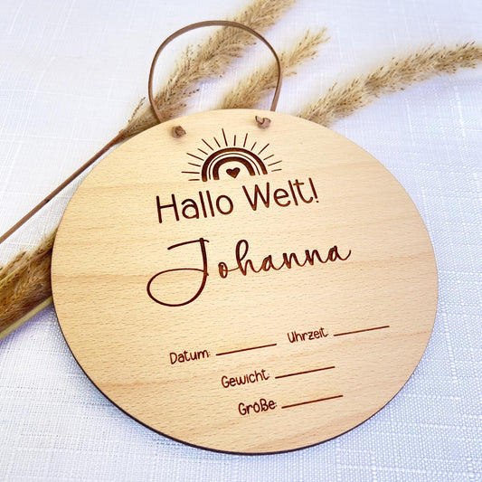 Geburtsschild personalisiert zum Ausfüllen - Hallo Welt