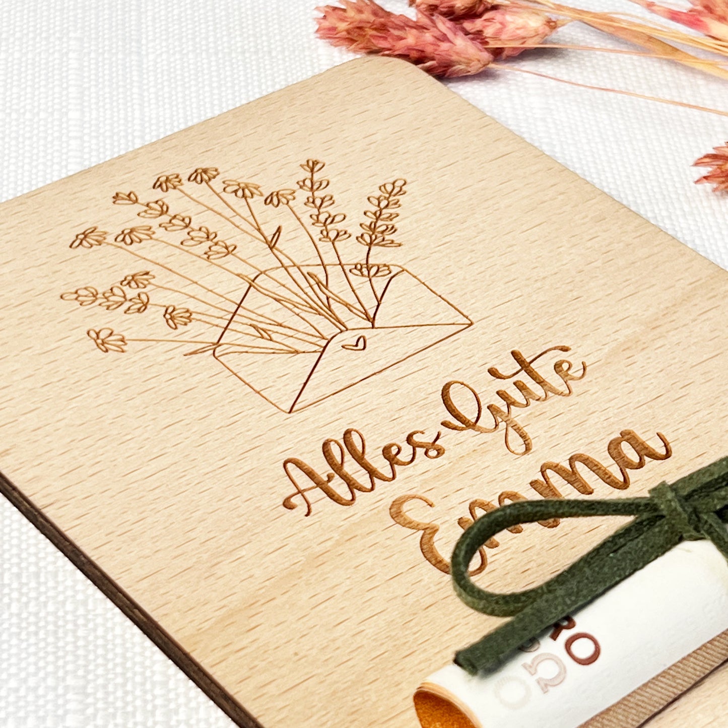 Geschenkkarte für Geldgeschenk aus Holz - Personalisiert