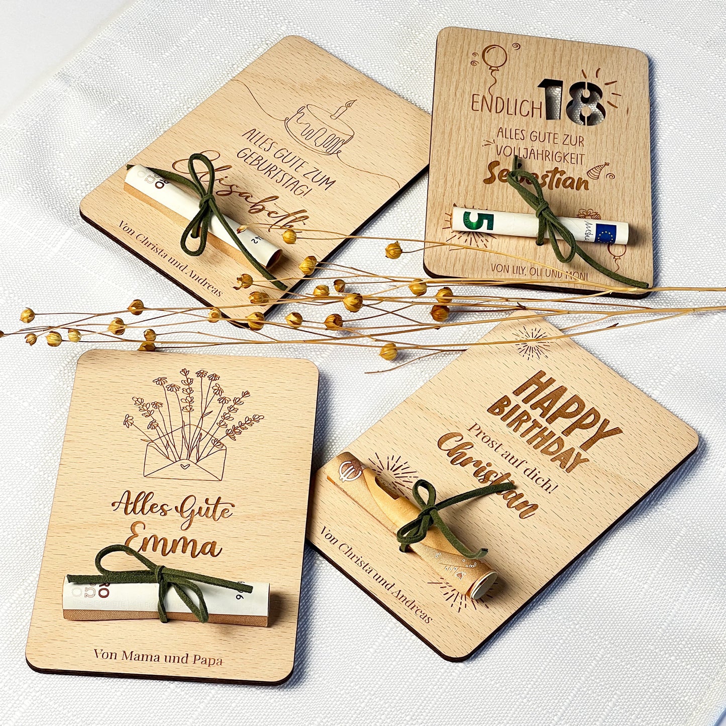 Geschenkkarte für Geldgeschenk aus Holz - Personalisiert