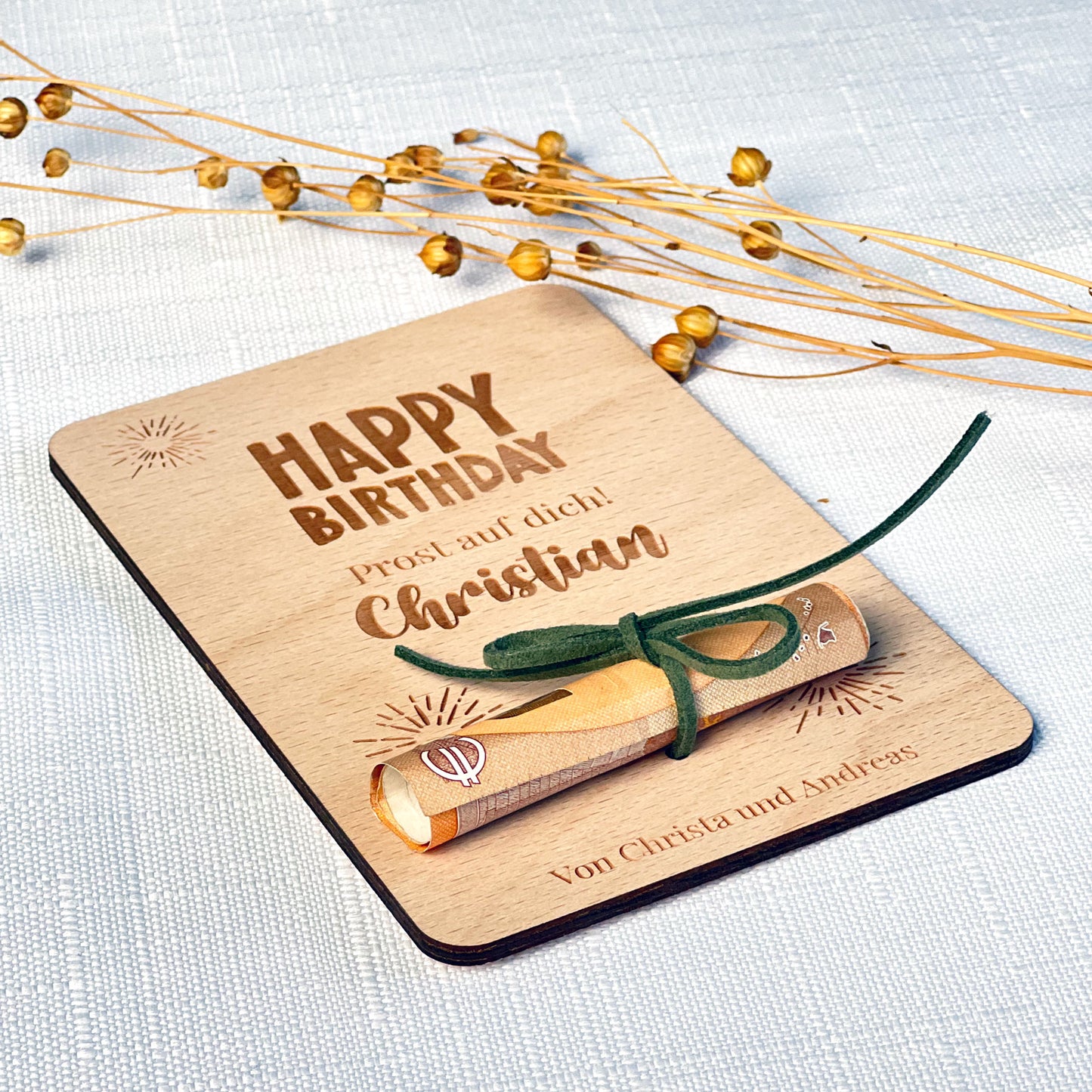Geschenkkarte für Geldgeschenk aus Holz - Personalisiert