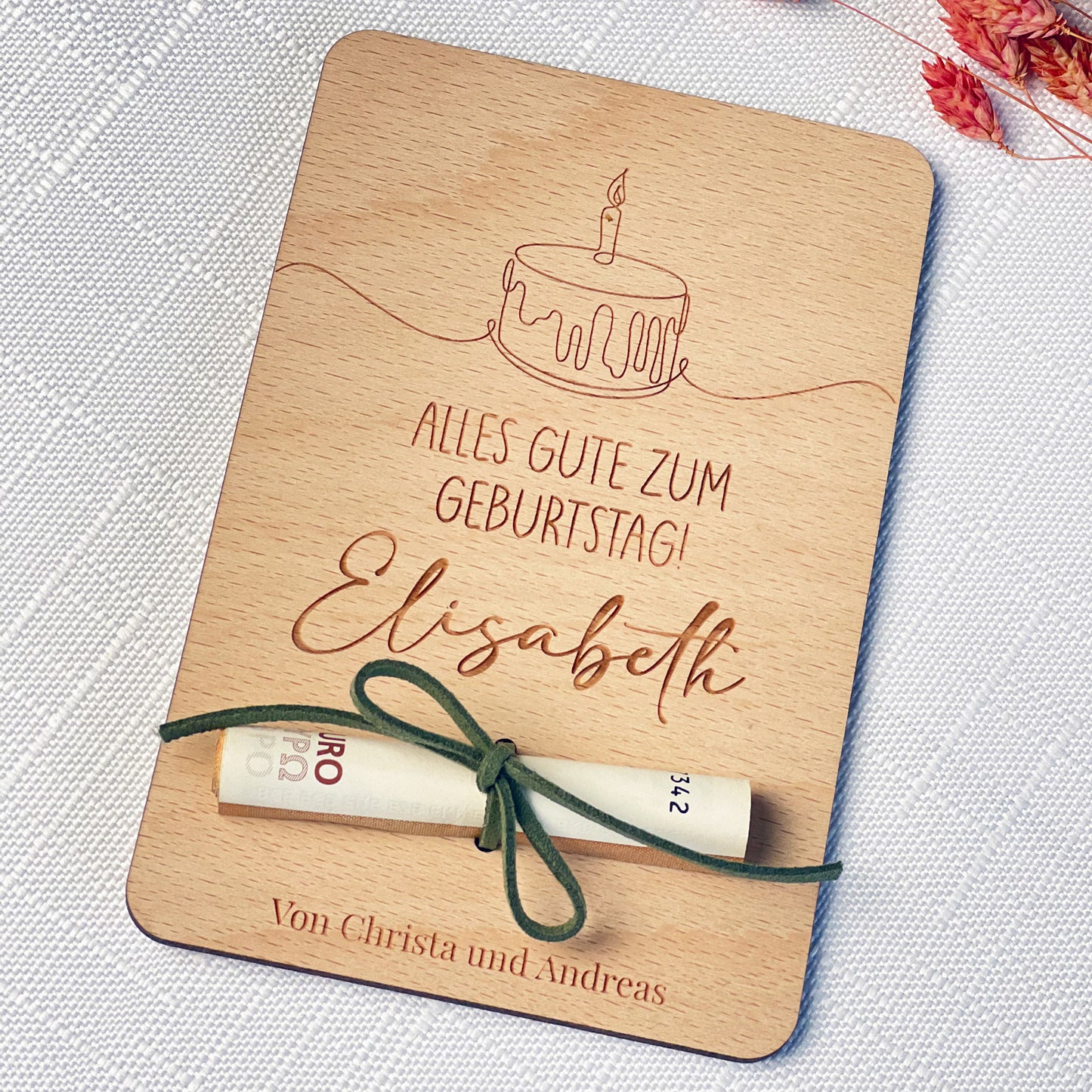 Geschenkkarte für Geldgeschenk aus Holz - Personalisiert