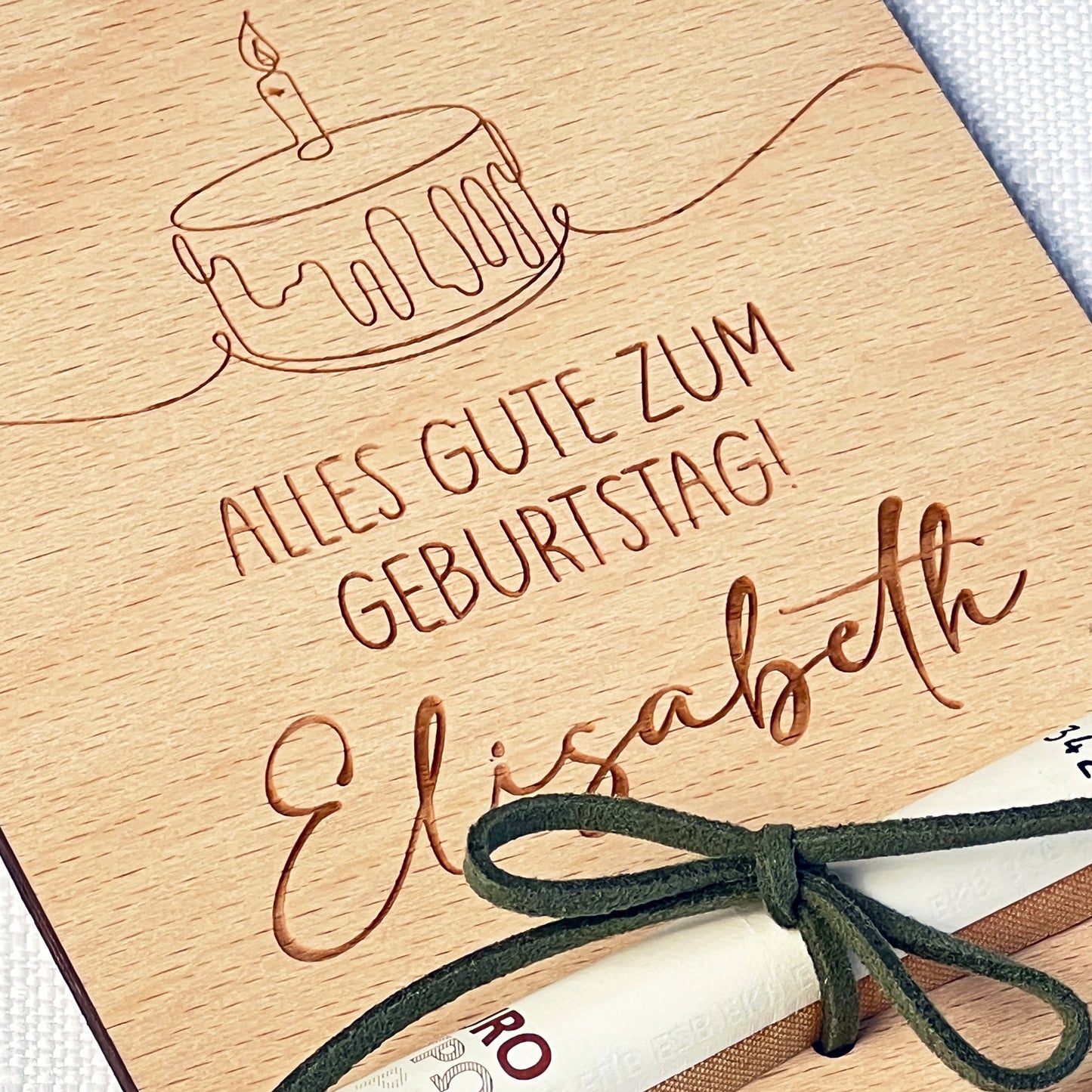 Geschenkkarte für Geldgeschenk aus Holz - Personalisiert
