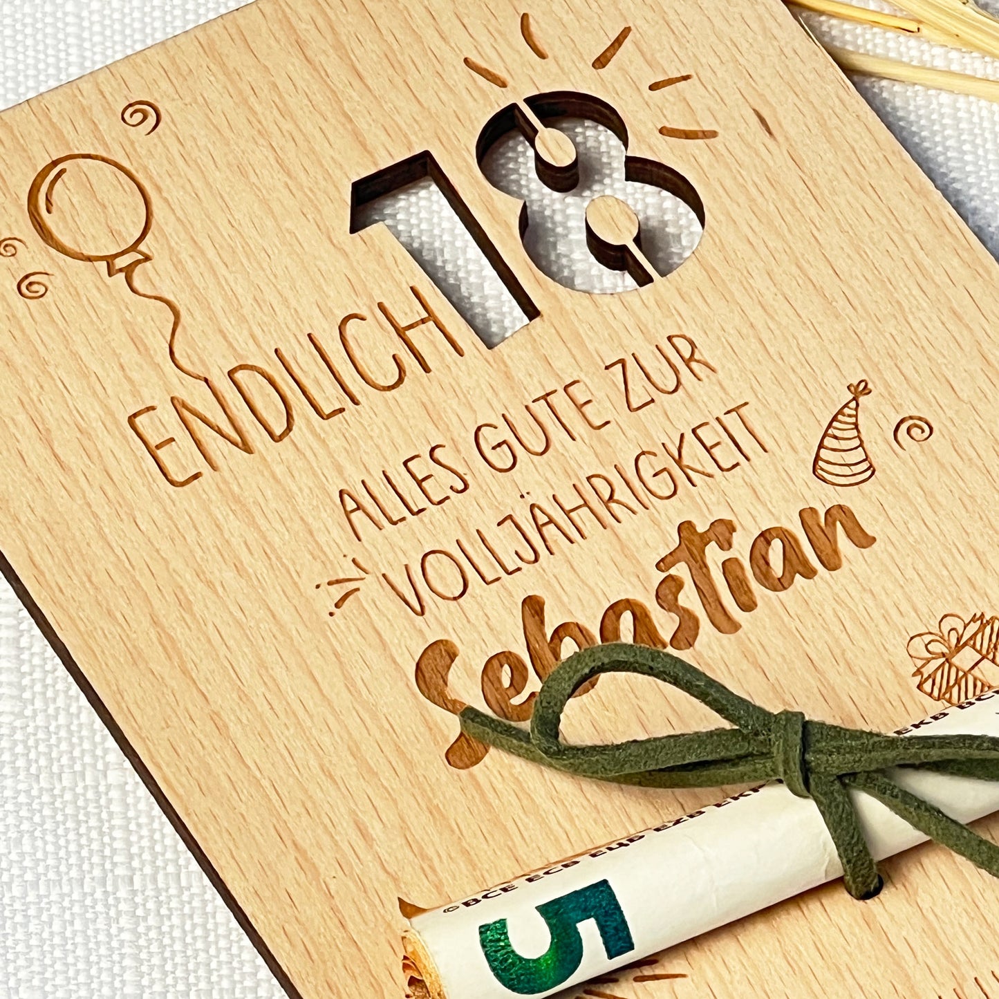 Geschenkkarte für Geldgeschenk aus Holz - Personalisiert
