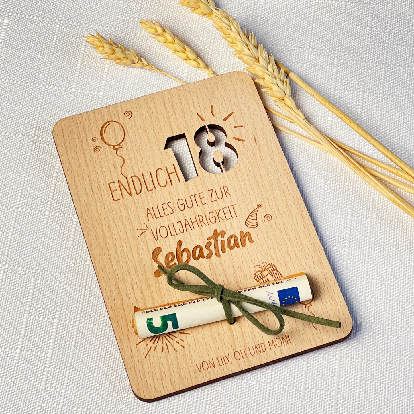 Geschenkkarte für Geldgeschenk aus Holz - Personalisiert