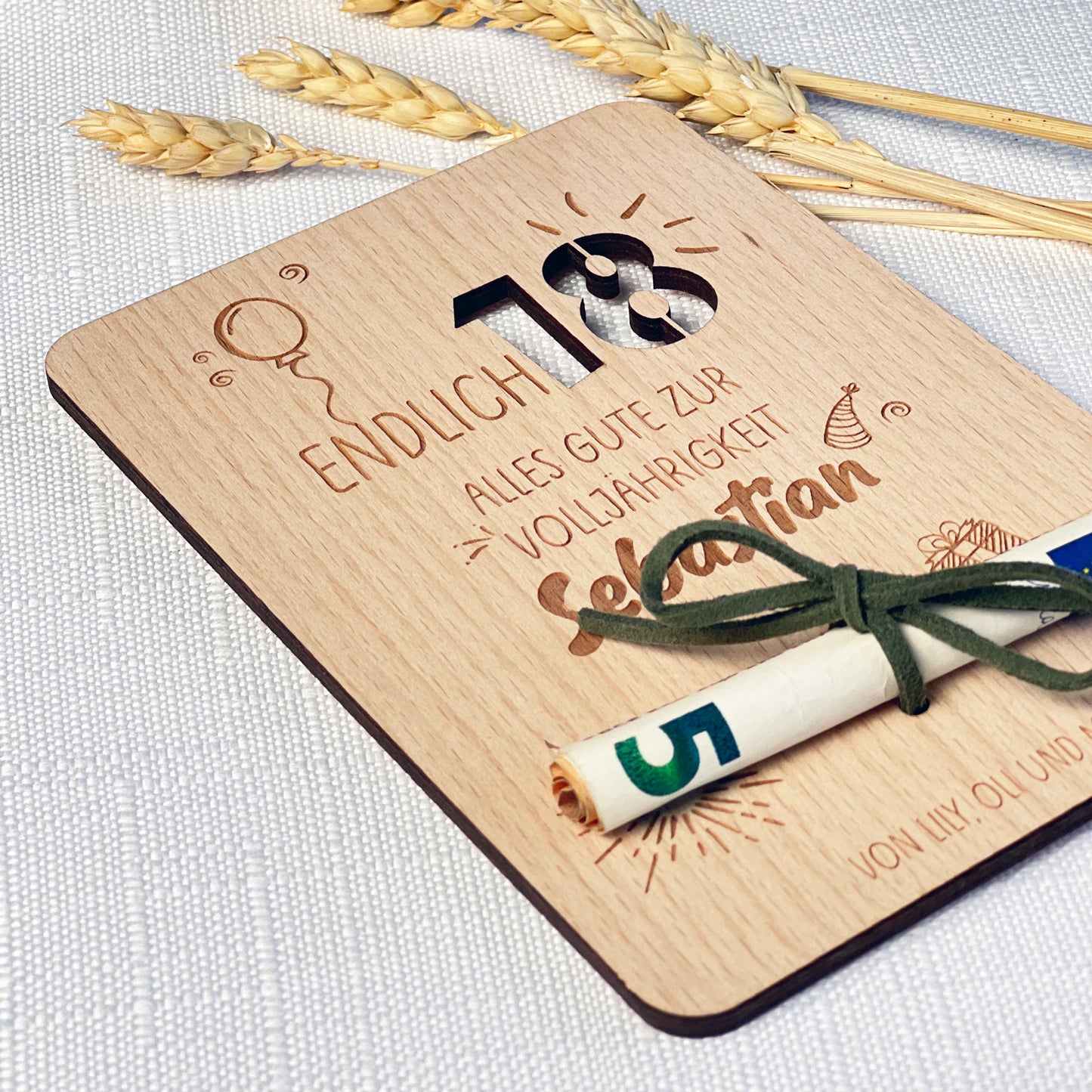 Geschenkkarte für Geldgeschenk aus Holz - Personalisiert