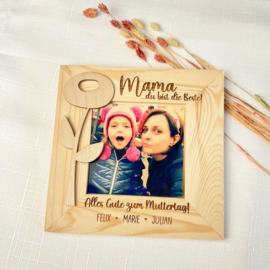 Bilderrahmen aus Holz - Personalisiertes Geschenk zum Muttertag