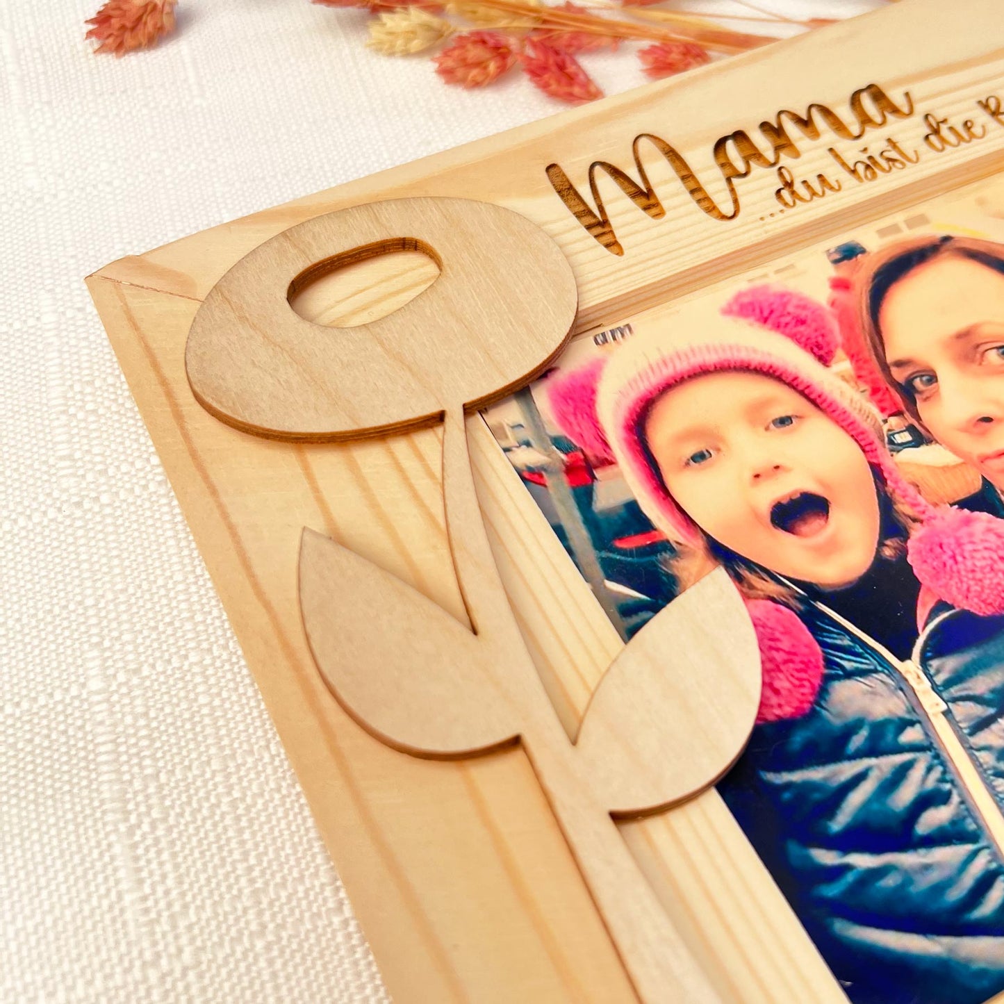 Bilderrahmen aus Holz - Personalisiertes Geschenk zum Muttertag
