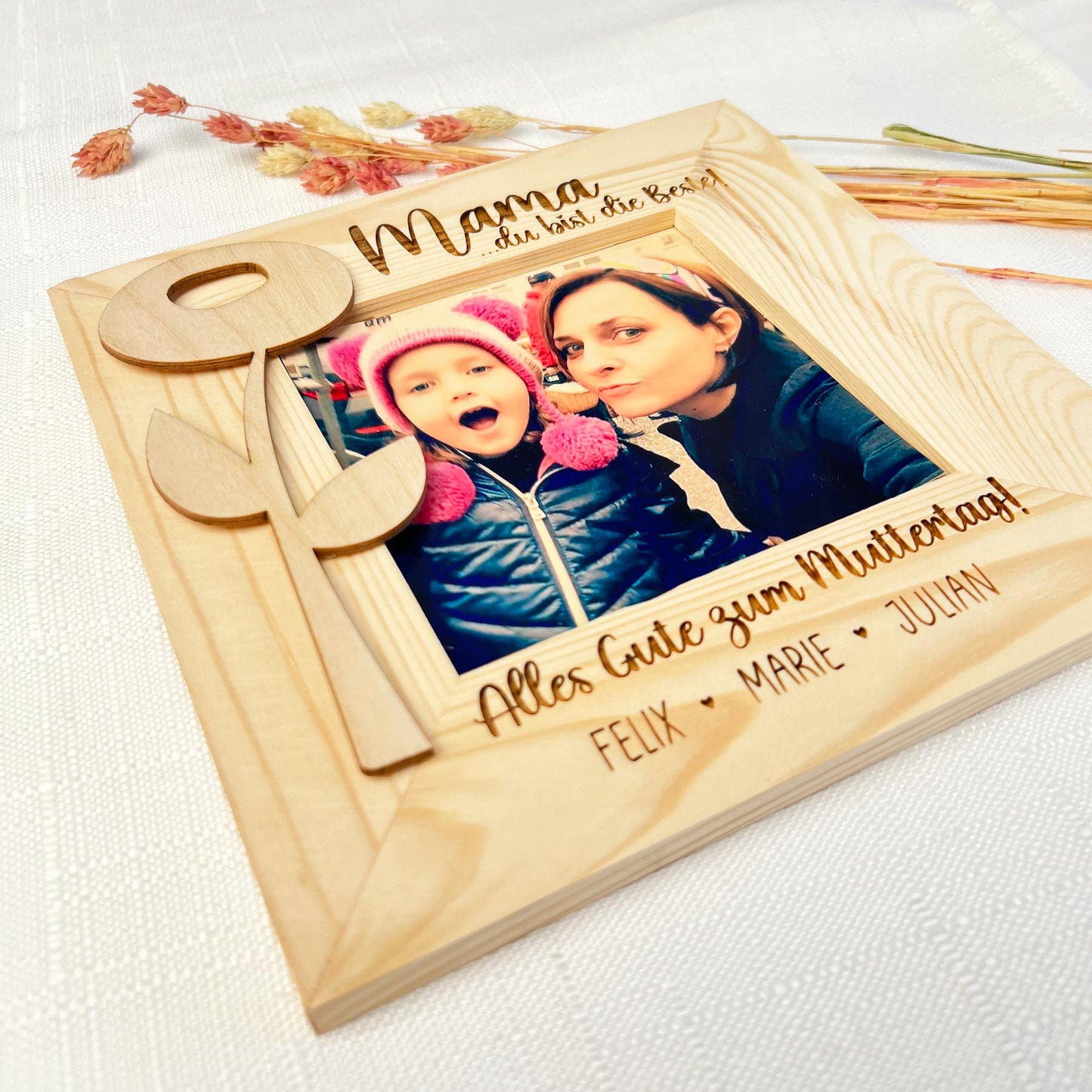 Bilderrahmen aus Holz - Personalisiertes Geschenk zum Muttertag
