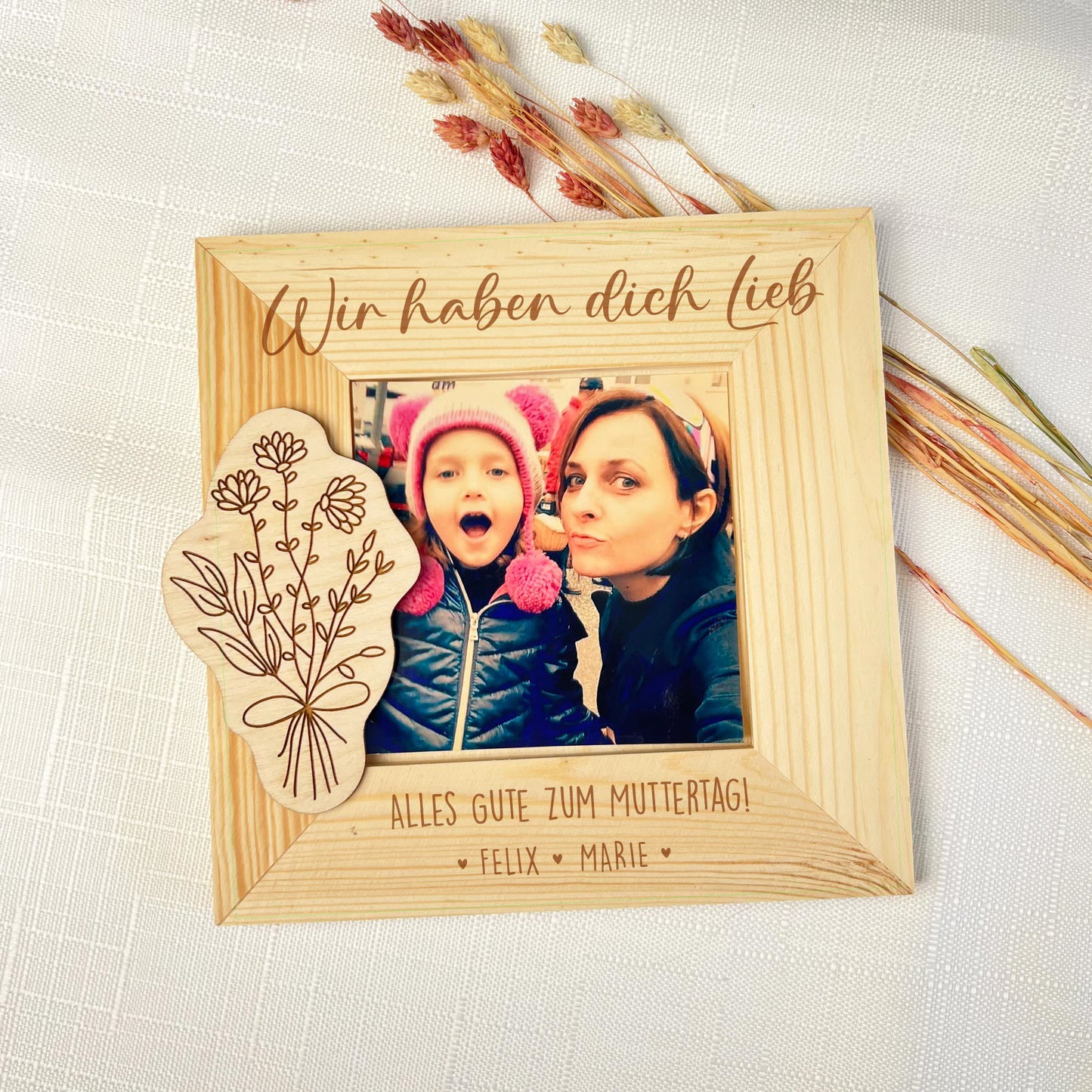 Bilderrahmen aus Holz - Personalisiertes Geschenk zum Muttertag