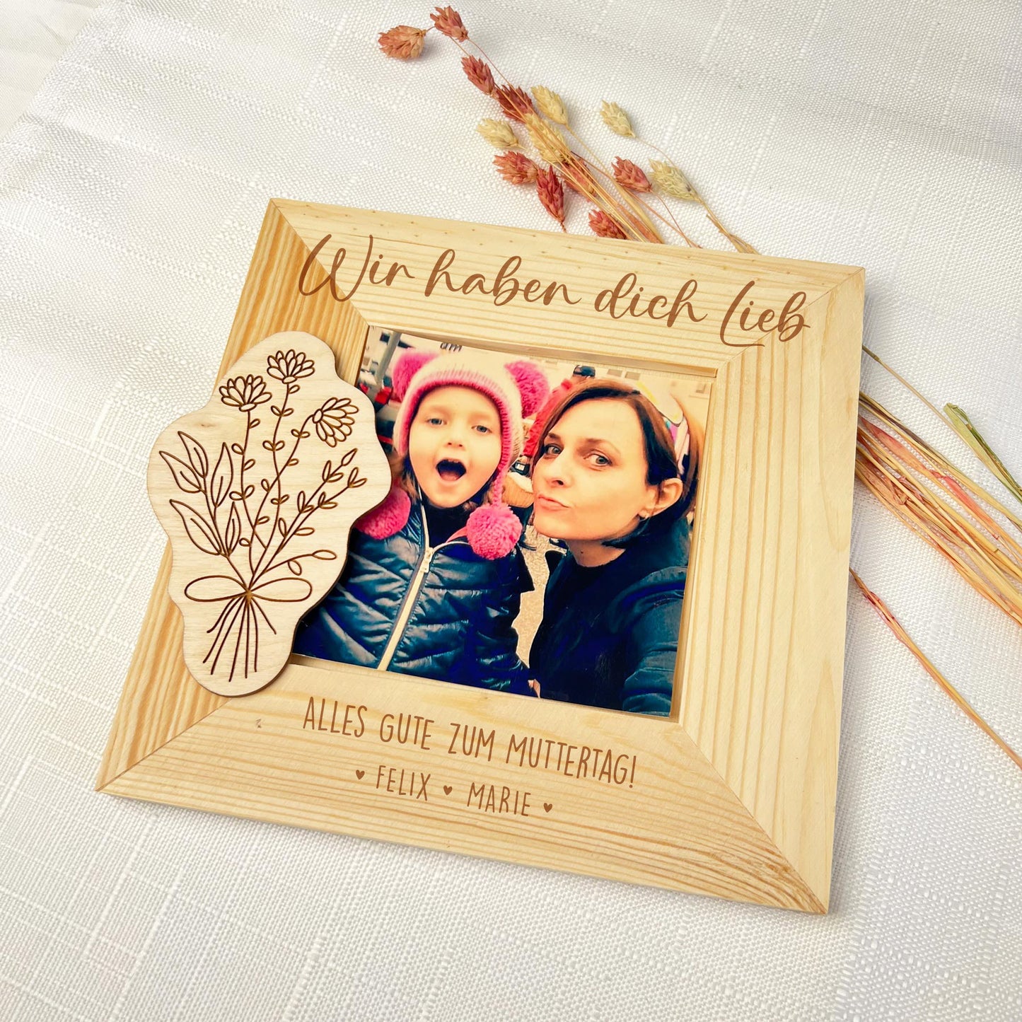 Bilderrahmen aus Holz - Personalisiertes Geschenk zum Muttertag