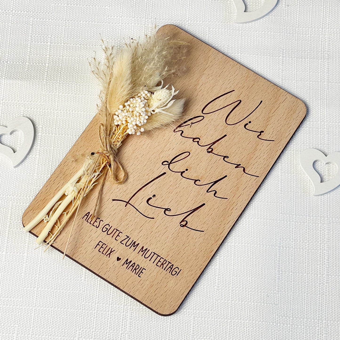 Muttertagskarte aus Holz mit Blumen - Personalisiert
