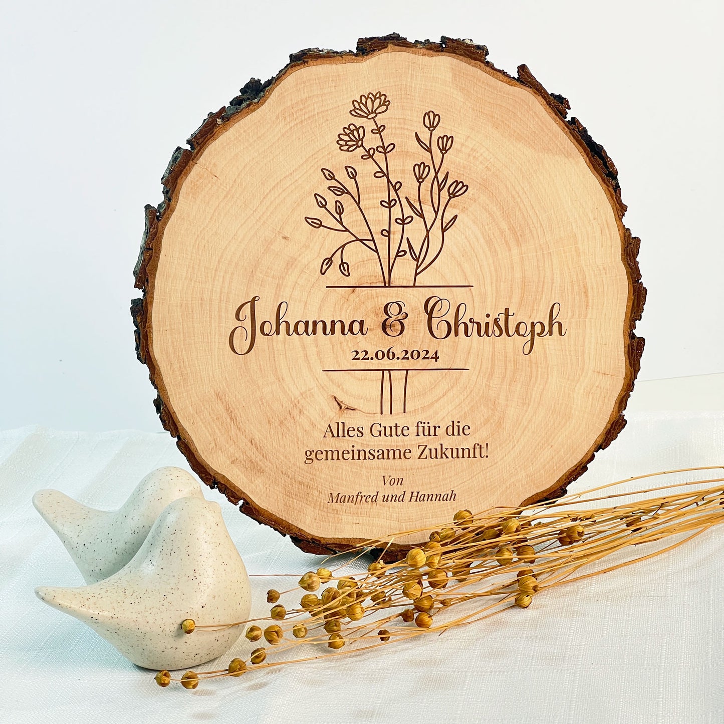 Personalisierte Baumscheibe mit Gravur - Hochzeitsgeschenk