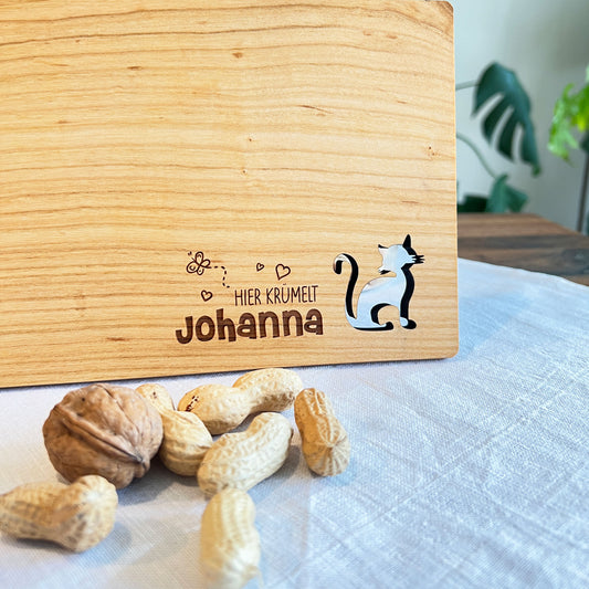 Holz Frühstücksbrettchen mit Katze - Personalisiert mit Gravur