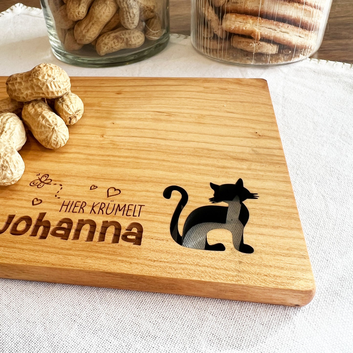 Holz Frühstücksbrettchen mit Katze - Personalisiert mit Gravur