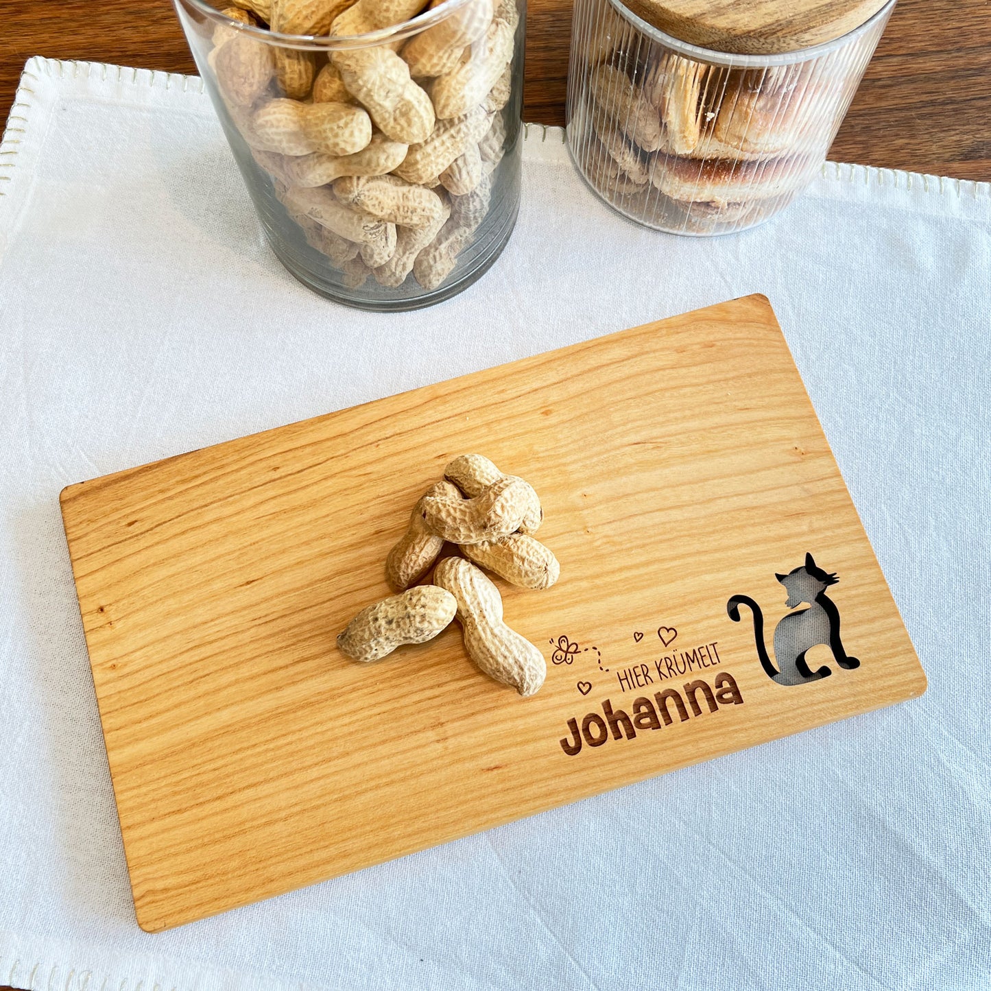 Holz Frühstücksbrettchen mit Katze - Personalisiert mit Gravur