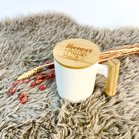 Porzellan-Becher mit Holzdeckel personalisiert | Mama oder Papa