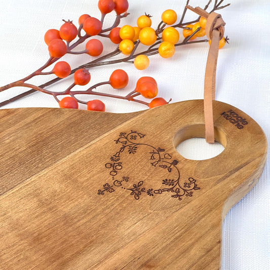 Graviertes Schneide-/Servierbrett aus Holz - Rund