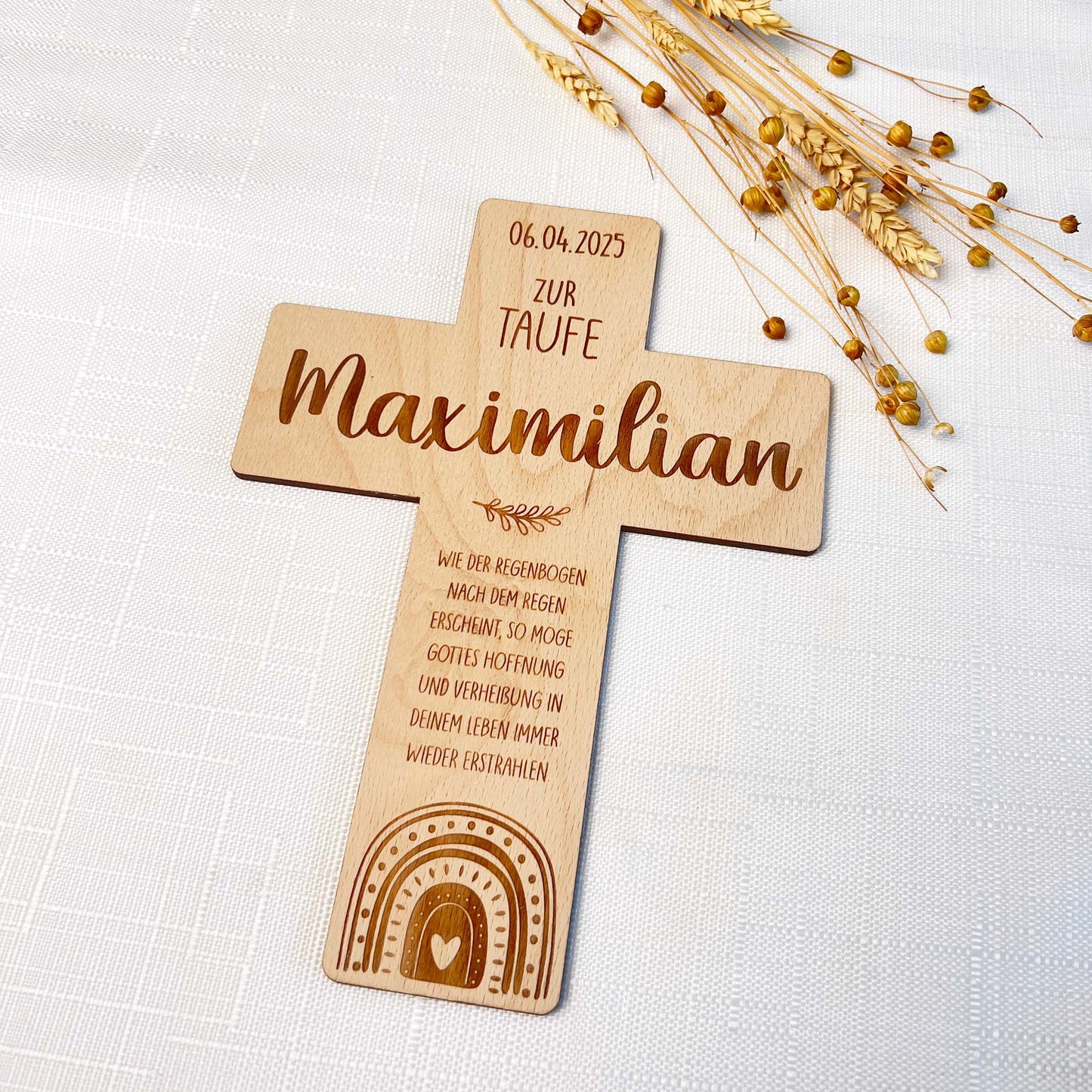 Taufkreuz aus Holz - Personalisiertes Geschenk zur Taufe