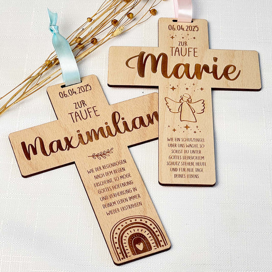 Taufkreuz aus Holz - Personalisiertes Geschenk zur Taufe