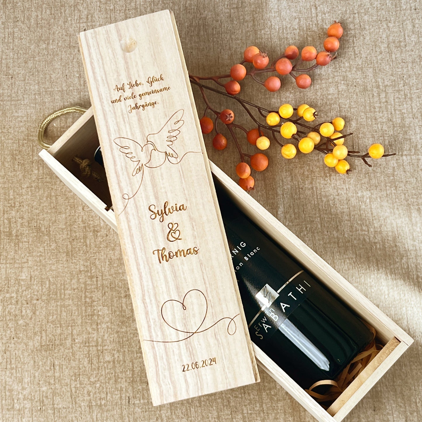 Personalisierte Weinkiste aus Holz - Hochzeitsgeschenk