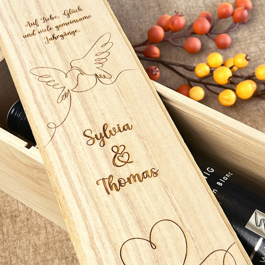 Personalisierte Weinkiste aus Holz - Hochzeitsgeschenk