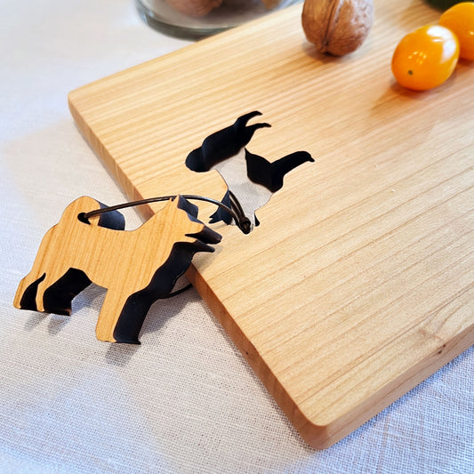 Holz Frühstücksbrettchen mit Tiermotiv und Lederband - Personalisiert