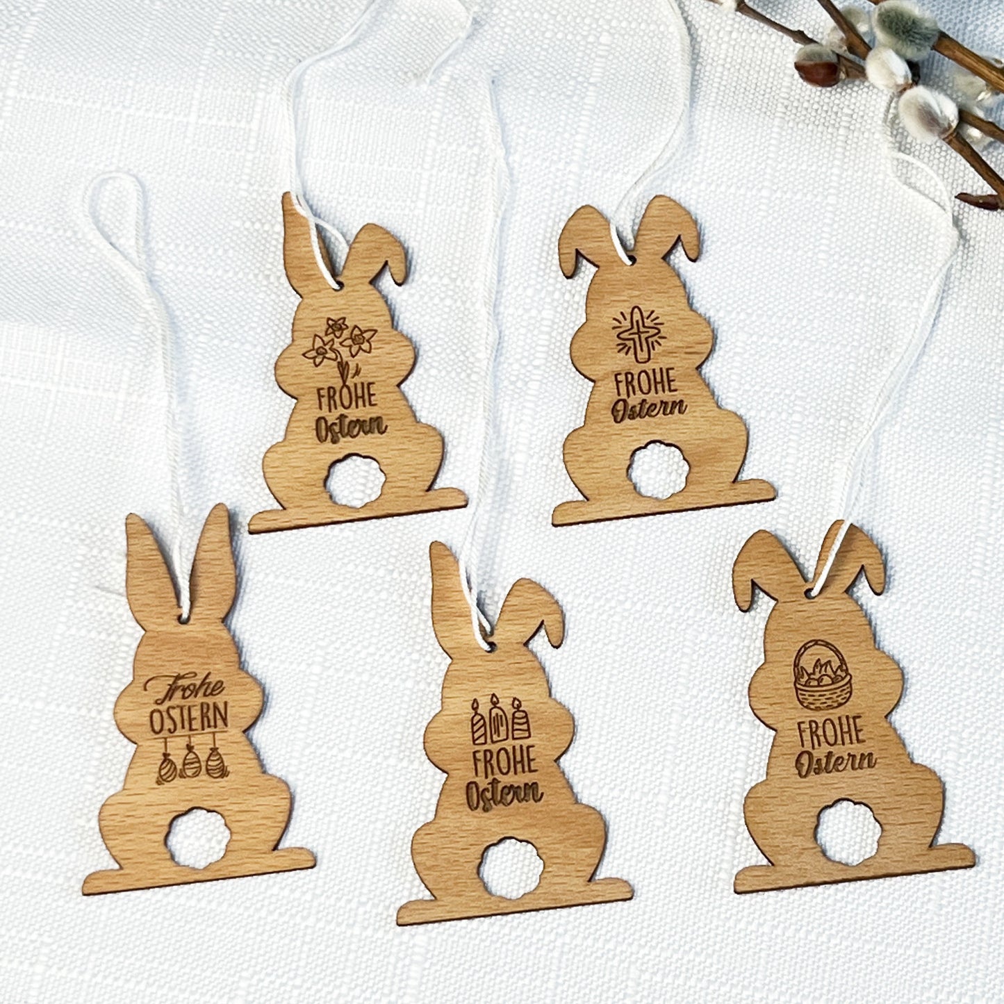 Osterstrauch Anhänger aus Holz - 5 Stück Set