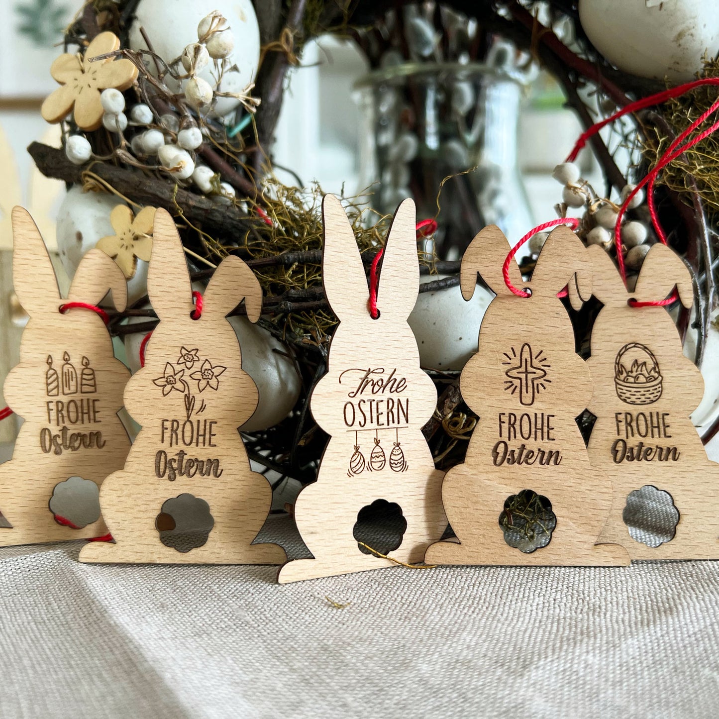 Osterstrauch Anhänger aus Holz - 5 Stück Set