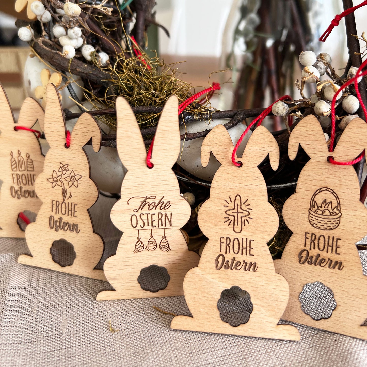 Osterstrauch Anhänger aus Holz - 5 Stück Set