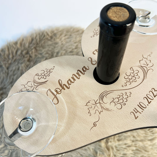 Herz-Weinglashalter aus Holz - Personalisiert