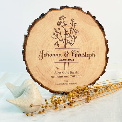 Personalisierte Baumscheibe mit Gravur - Hochzeitsgeschenk