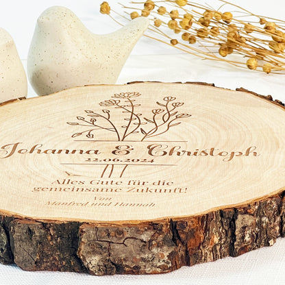 Personalisierte Baumscheibe mit Gravur - Hochzeitsgeschenk