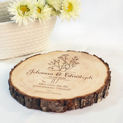 Personalisierte Baumscheibe mit Gravur - Hochzeitsgeschenk
