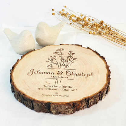 Personalisierte Baumscheibe mit Gravur - Hochzeitsgeschenk