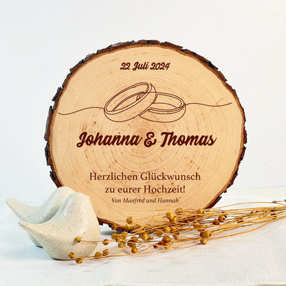 Personalisierte Baumscheibe mit Gravur - Hochzeitsgeschenk