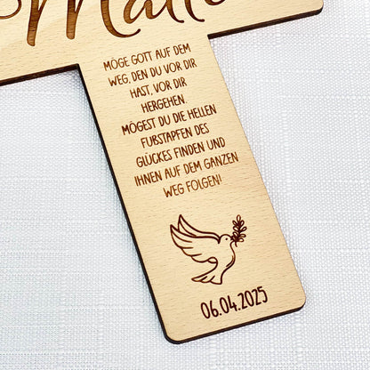 Erstkommunion Kreuz aus Holz - Personalisiert