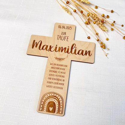 Taufkreuz aus Holz - Personalisiertes Geschenk zur Taufe