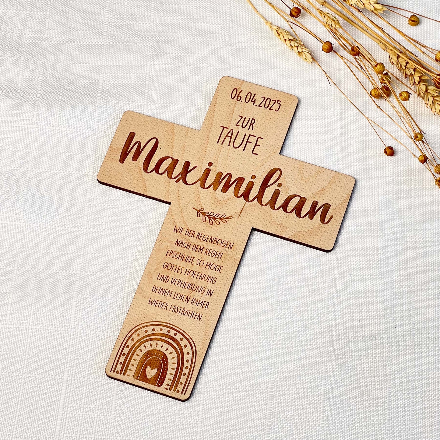 Taufkreuz aus Holz - Personalisiertes Geschenk zur Taufe