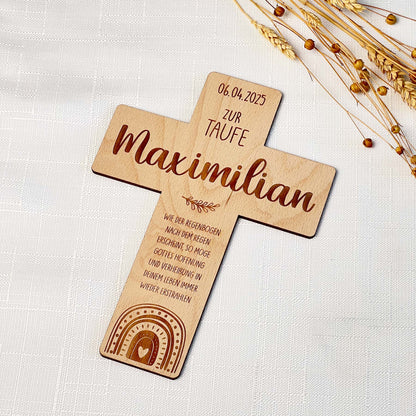 Taufkreuz aus Holz - Personalisiertes Geschenk zur Taufe