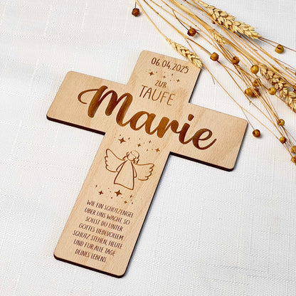 Taufkreuz aus Holz - Personalisiertes Geschenk zur Taufe