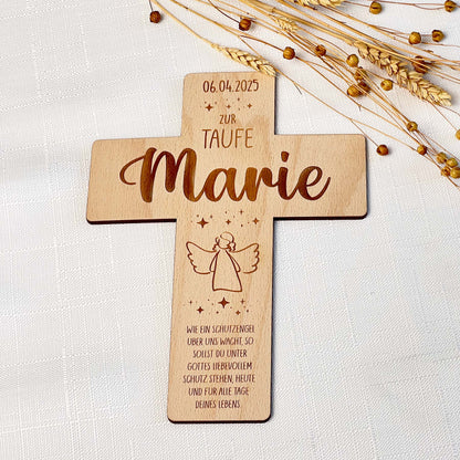 Taufkreuz aus Holz - Personalisiertes Geschenk zur Taufe