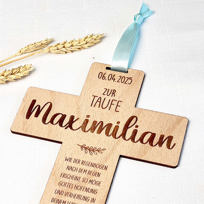 Taufkreuz aus Holz - Personalisiertes Geschenk zur Taufe
