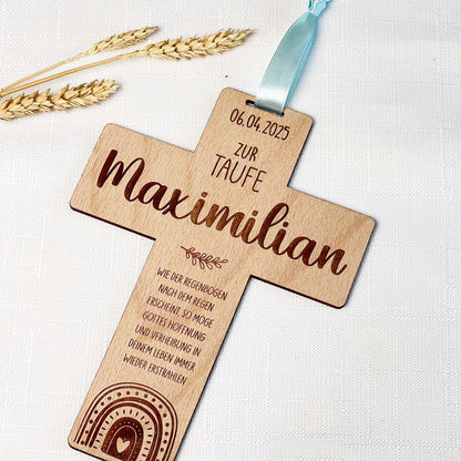 Taufkreuz aus Holz - Personalisiertes Geschenk zur Taufe