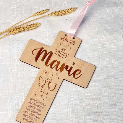 Taufkreuz aus Holz - Personalisiertes Geschenk zur Taufe