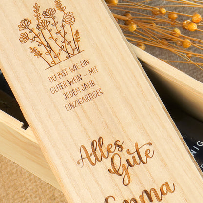Personalisierte Weinkiste aus Holz - Geburtstagsgeschenk