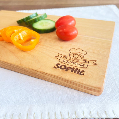 Holz Frühstücksbrettchen mit Tiermotiv und Lederband - Personalisiert
