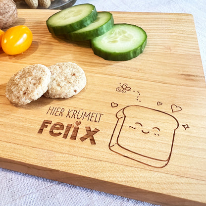Holz Frühstücksbrettchen mit Tiermotiv und Lederband - Personalisiert